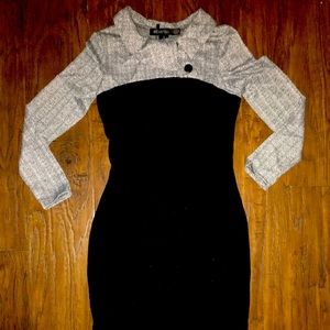 HOMEYEE RETRO CHIC COLOR BLOCK LAPEL TUNIC DRESS